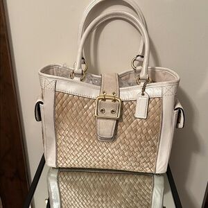 Coach Cream and Tan Woven Satchel